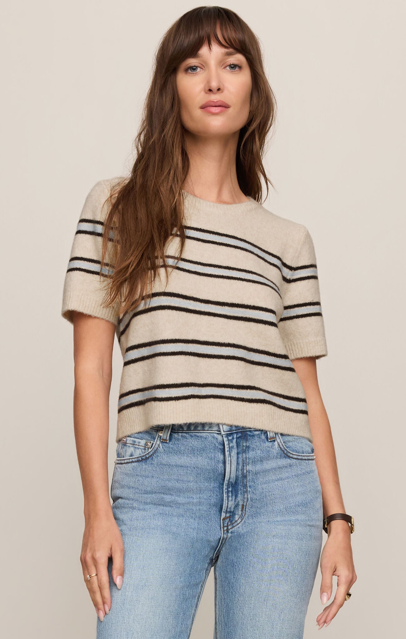 Stripe short sleeve sweater