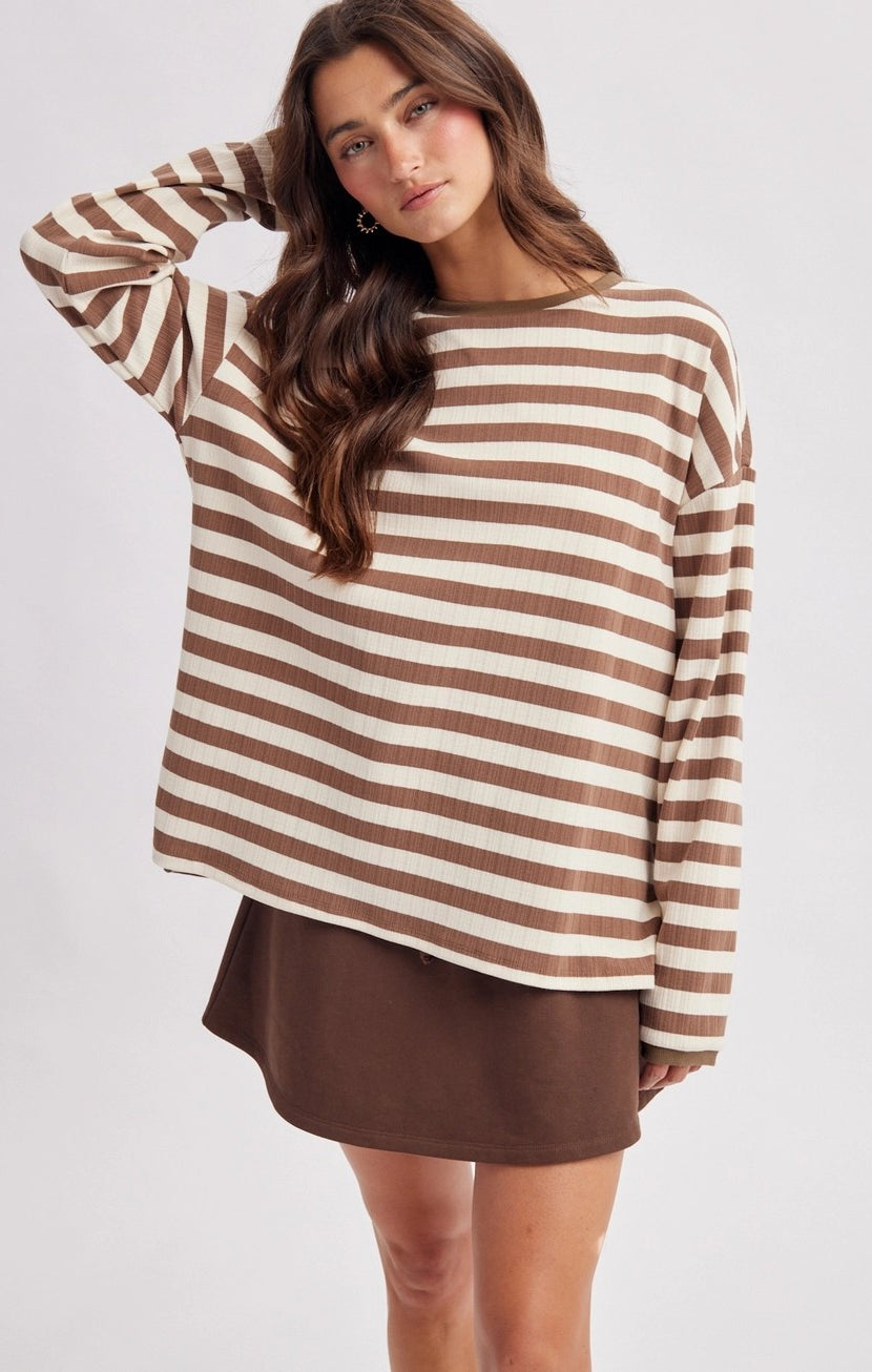 Brown and white knit long sleeve