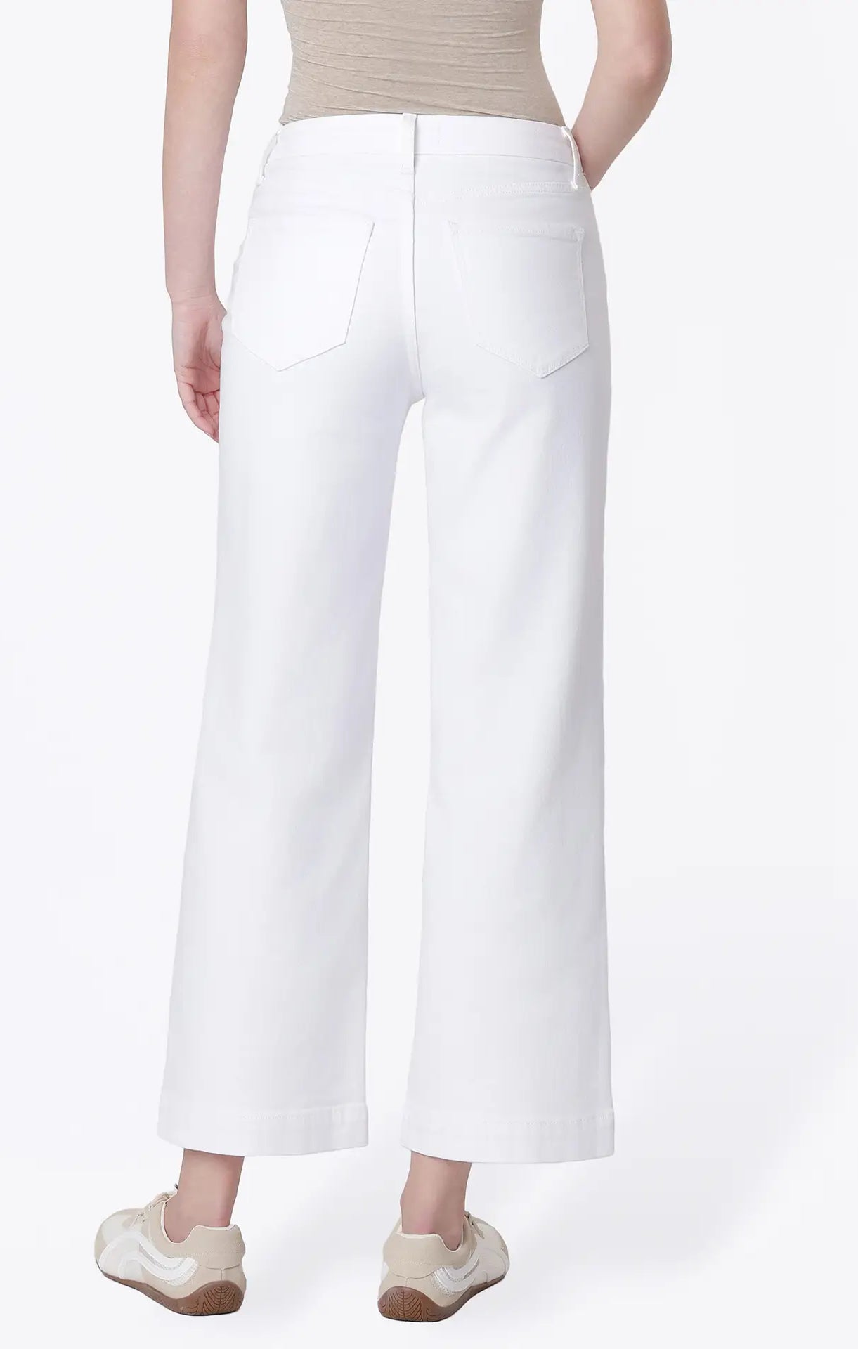 High Rise Patch Pocket Wide Leg Jeans - Optic White - happenstance.