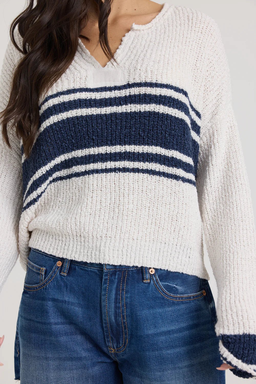 Marine Stripe V-neck Sweater - happenstance.