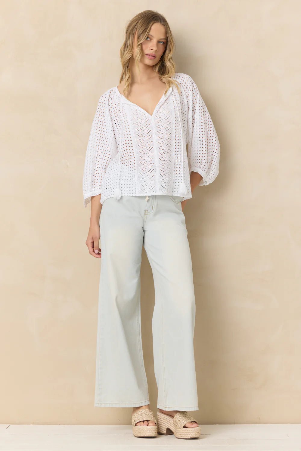 White Cotton Tassel Blouse - happenstance.