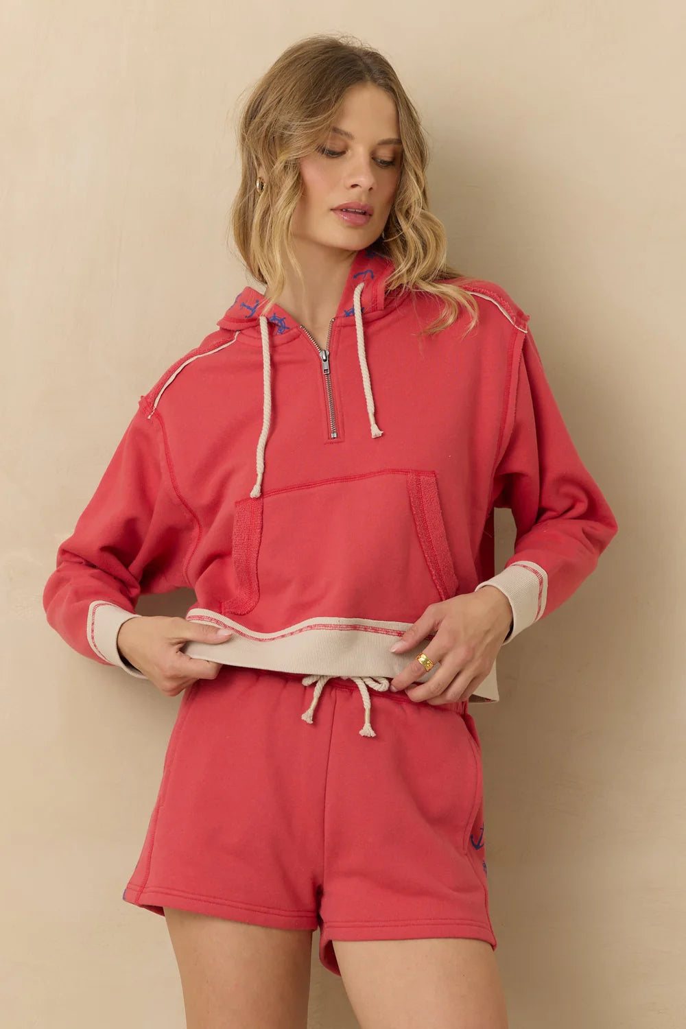 Red nautical quarter zip sweatshirt