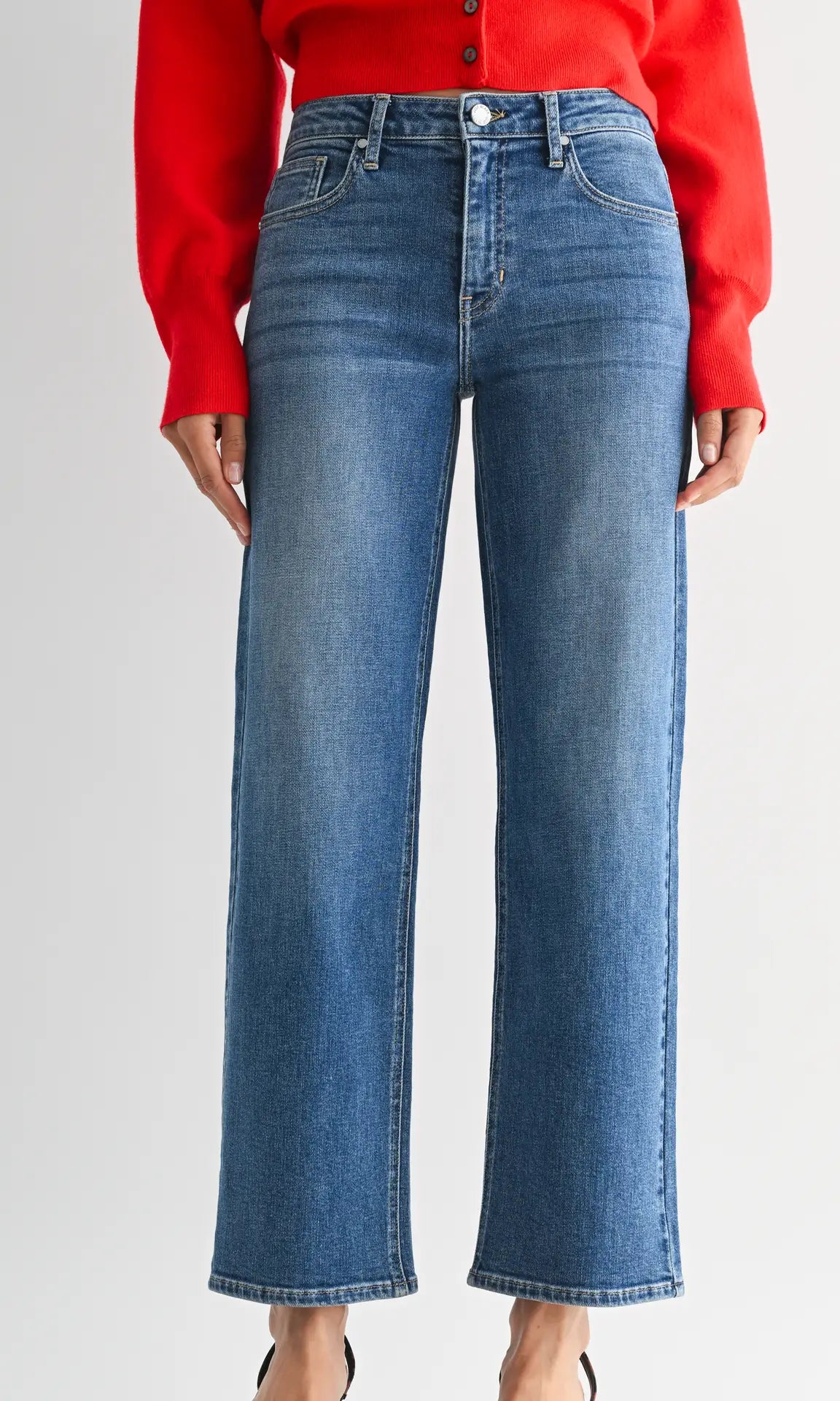 Mid rise cropped wide leg jean