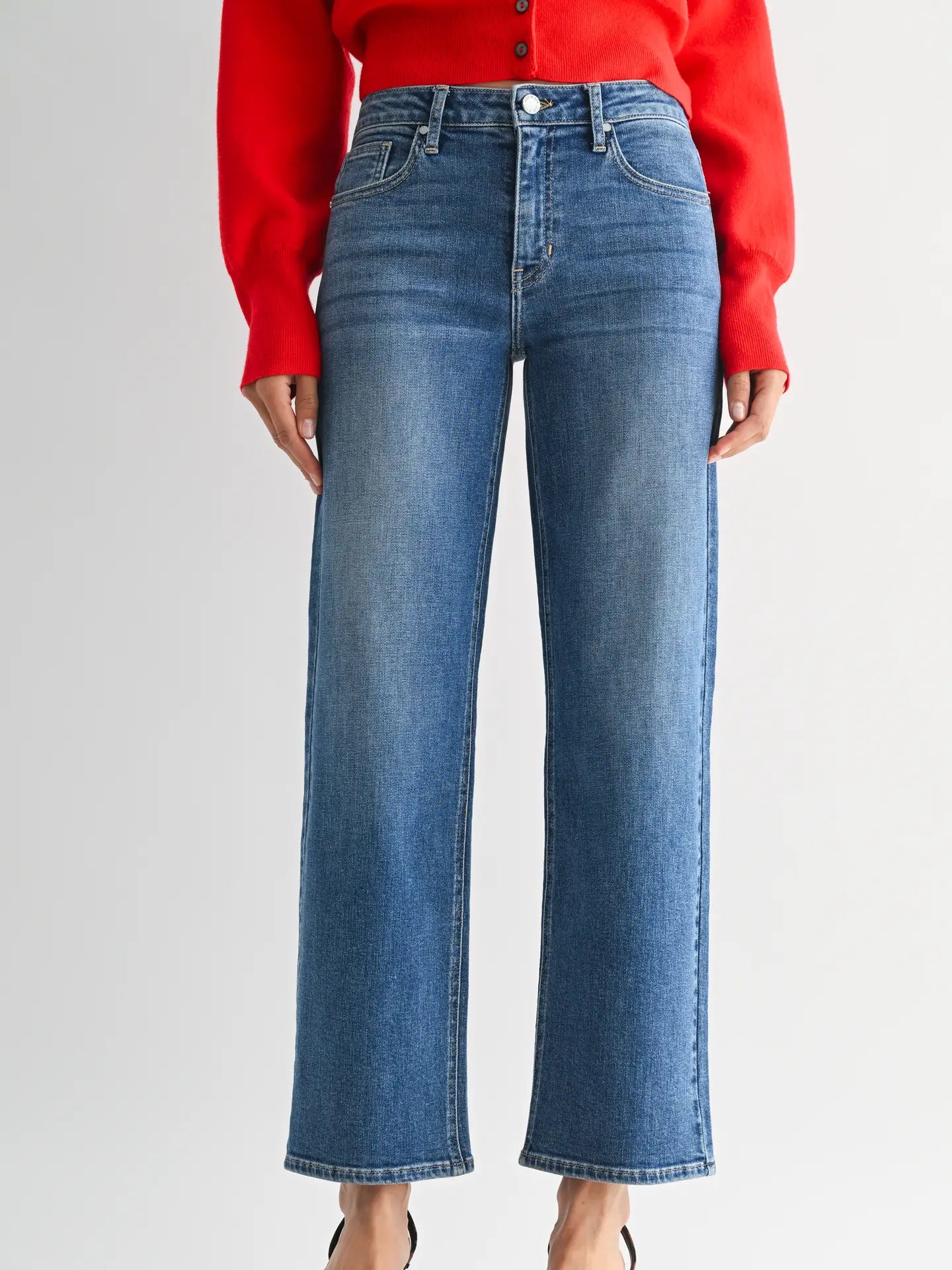 Mid rise cropped wide leg jean