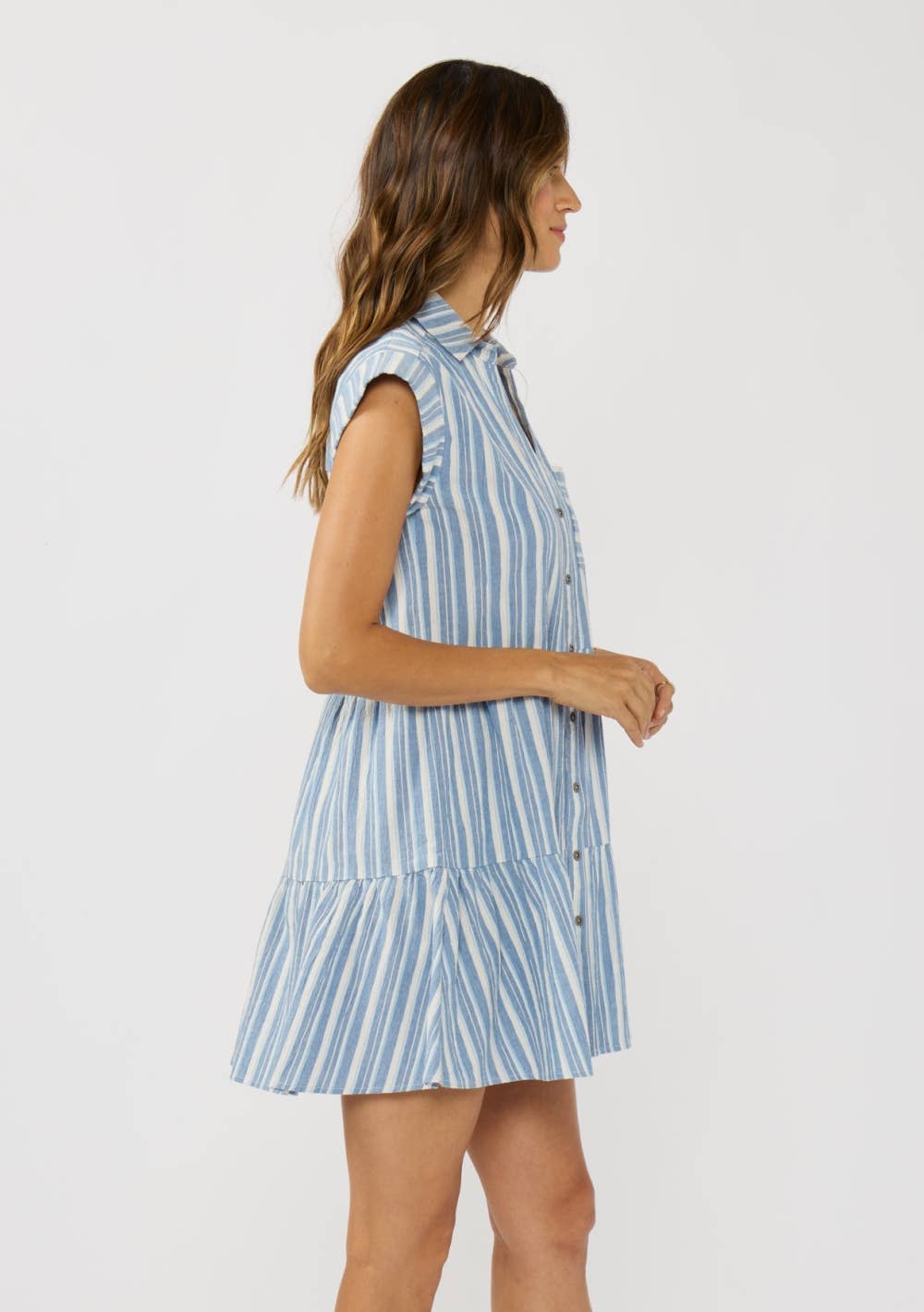 Striped Button-Down Tiered Mini Dress - happenstance.