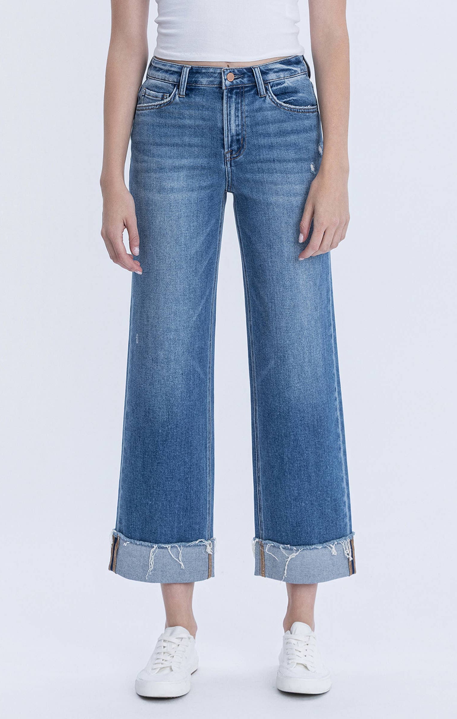 Flying Monkey - High Rise Raw Cuffed Hem Slim Wide Leg - Eclipse - happenstance.