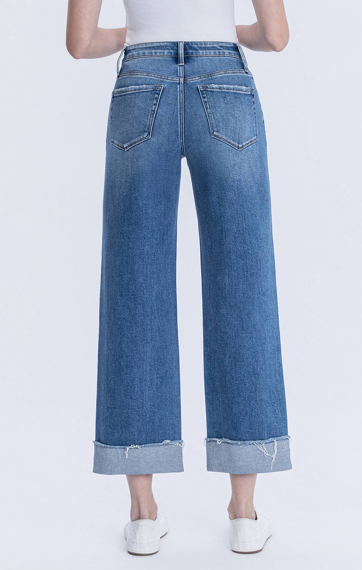 Flying Monkey - High Rise Raw Cuffed Hem Slim Wide Leg - Eclipse - happenstance.