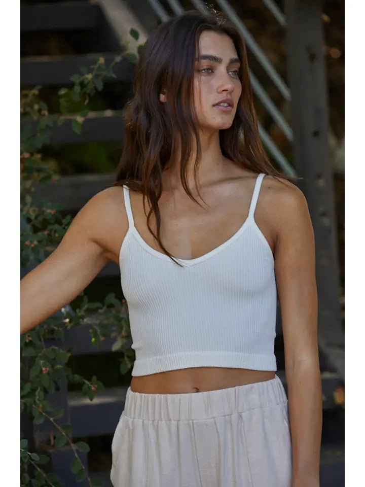Knit Ribbed Seamless Brami - Cream - happenstance.