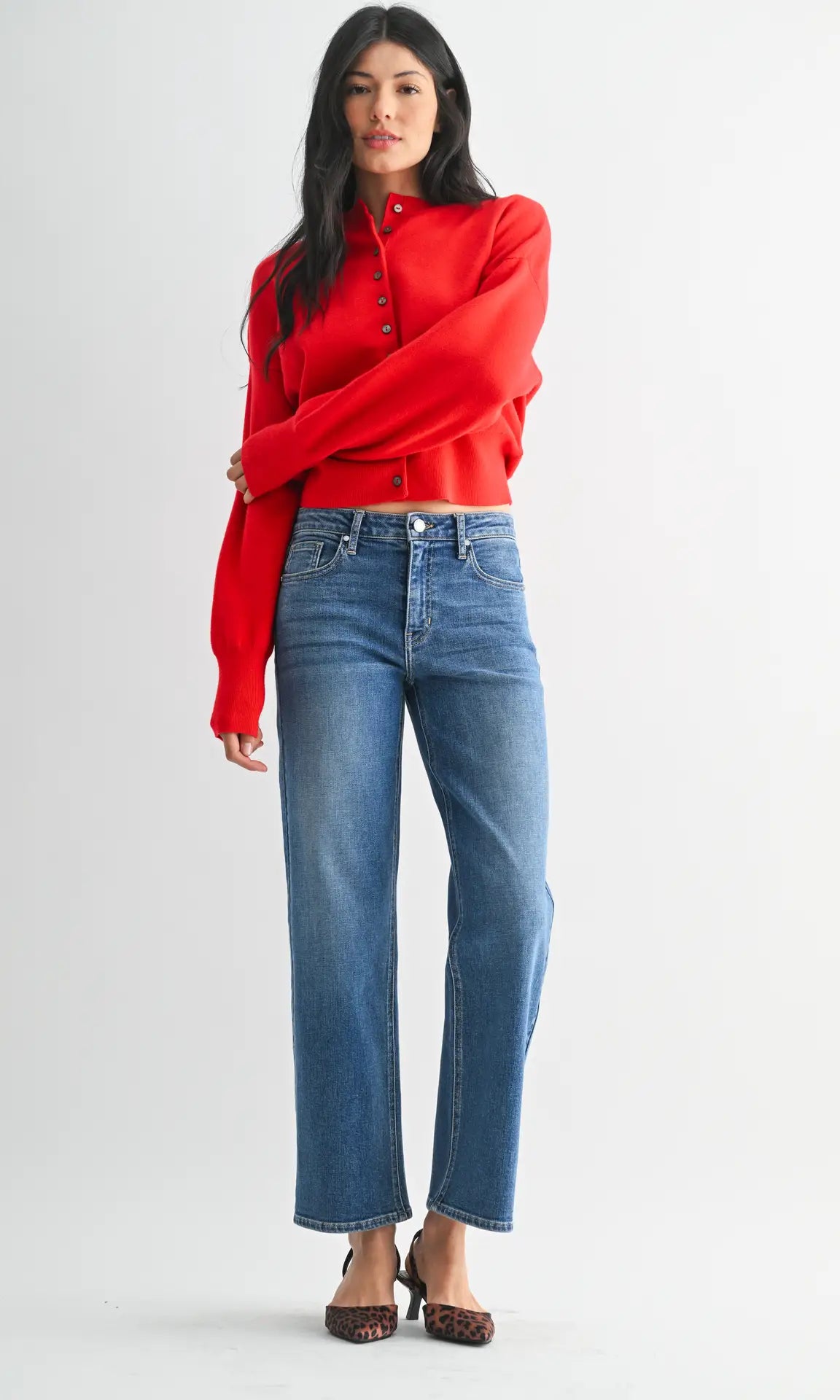 Mid Rise Slim Wide Leg - Medium Wash - happenstance.