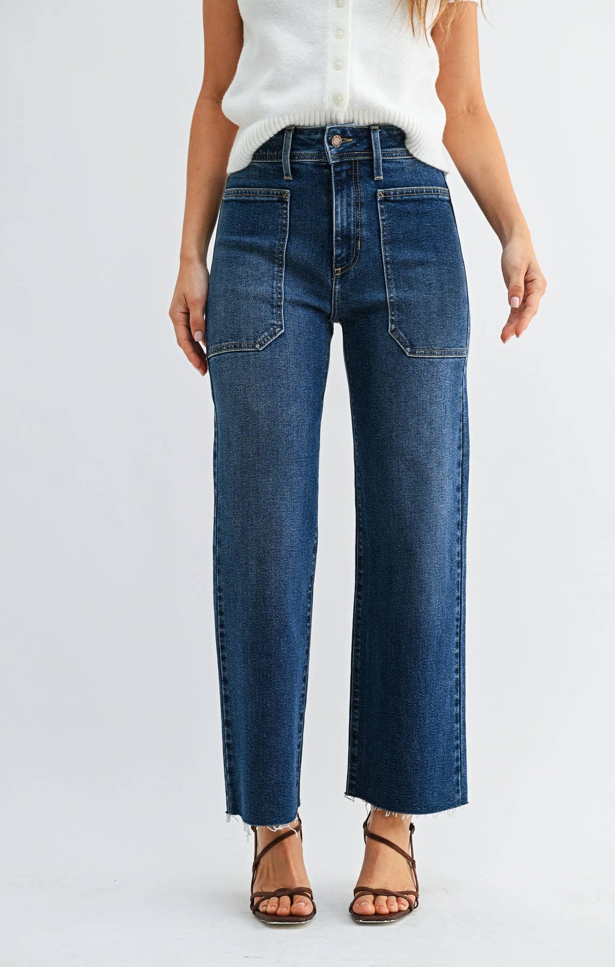 Dark wash utility wide leg denim