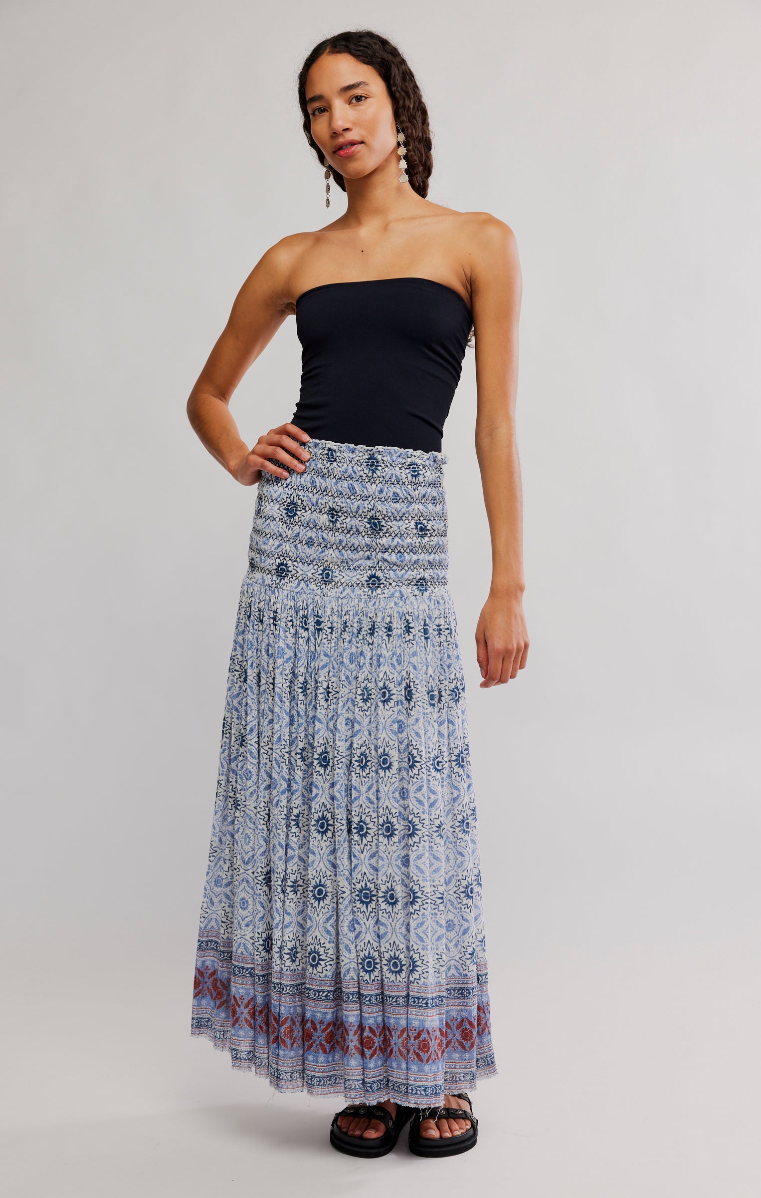 Blue printed maxi skirt