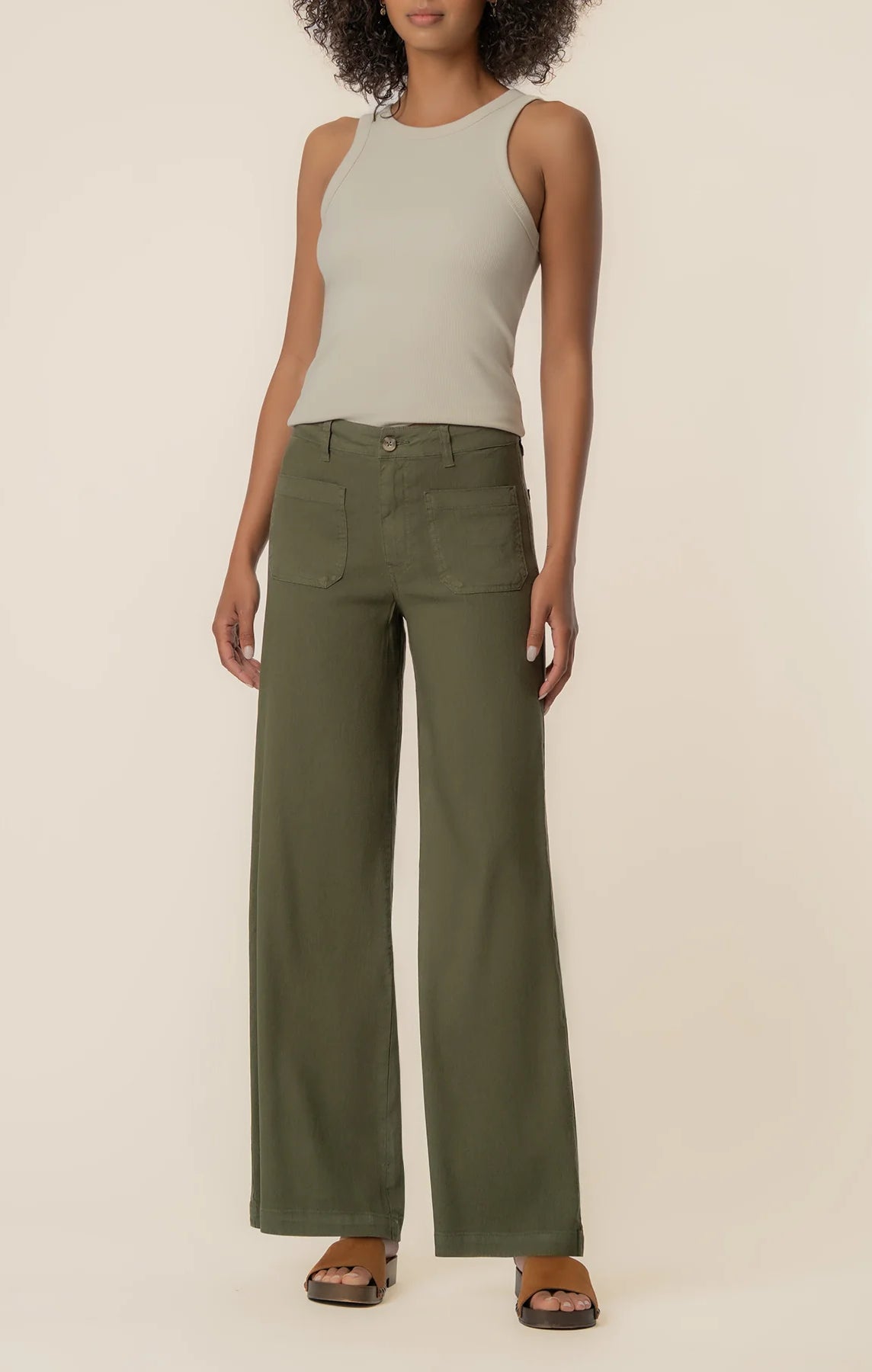 KUT from the Kloth - Meg High Rise Wide Leg Linen Pant - Forest - happenstance.
