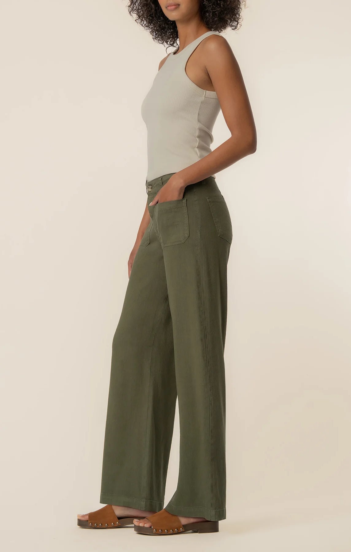 KUT from the Kloth - Meg High Rise Wide Leg Linen Pant - Forest - happenstance.