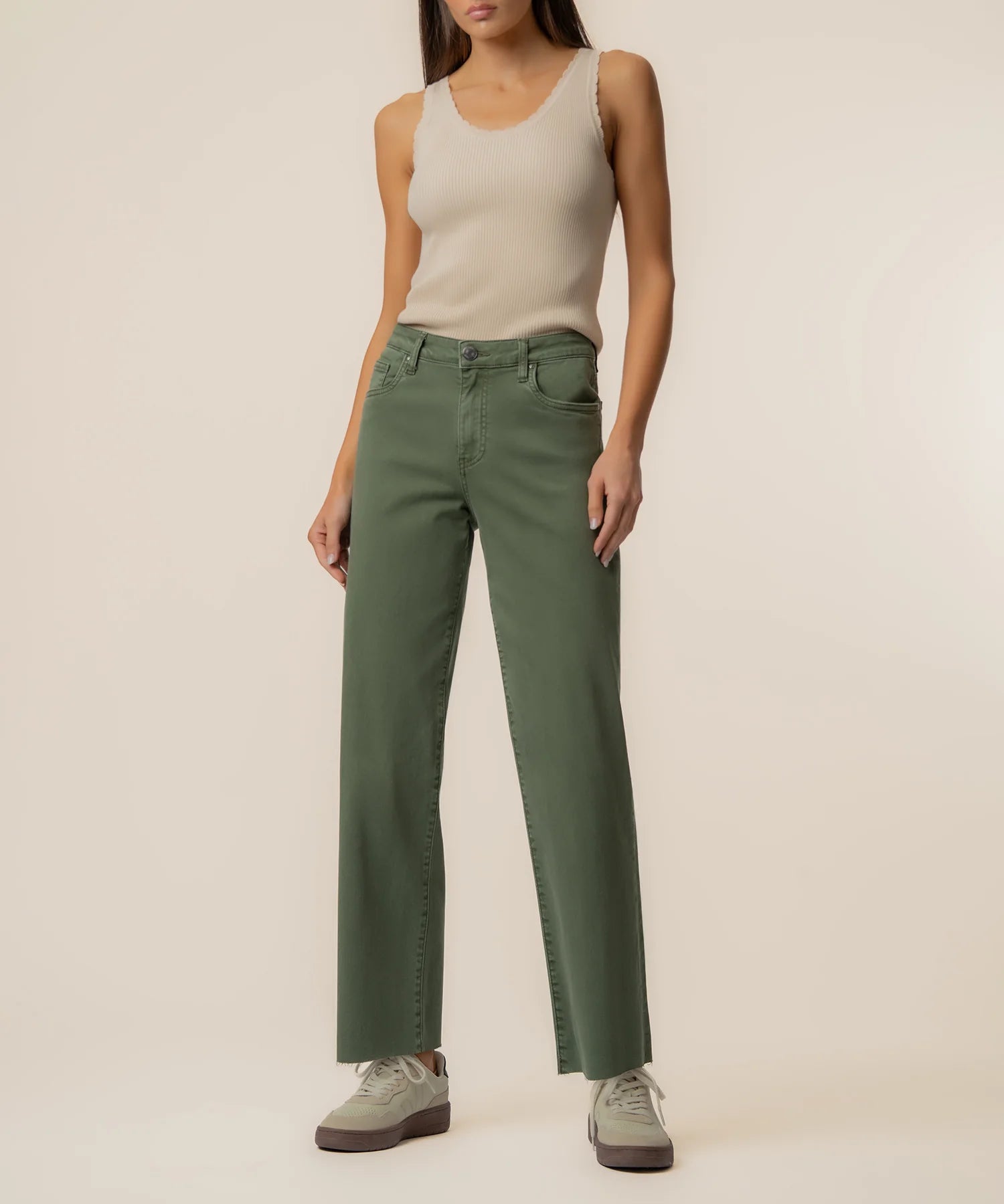 KUT from the Kloth - Charlotte High Rise Wide Leg W/ Raw Hem - Seaweed - happenstance.