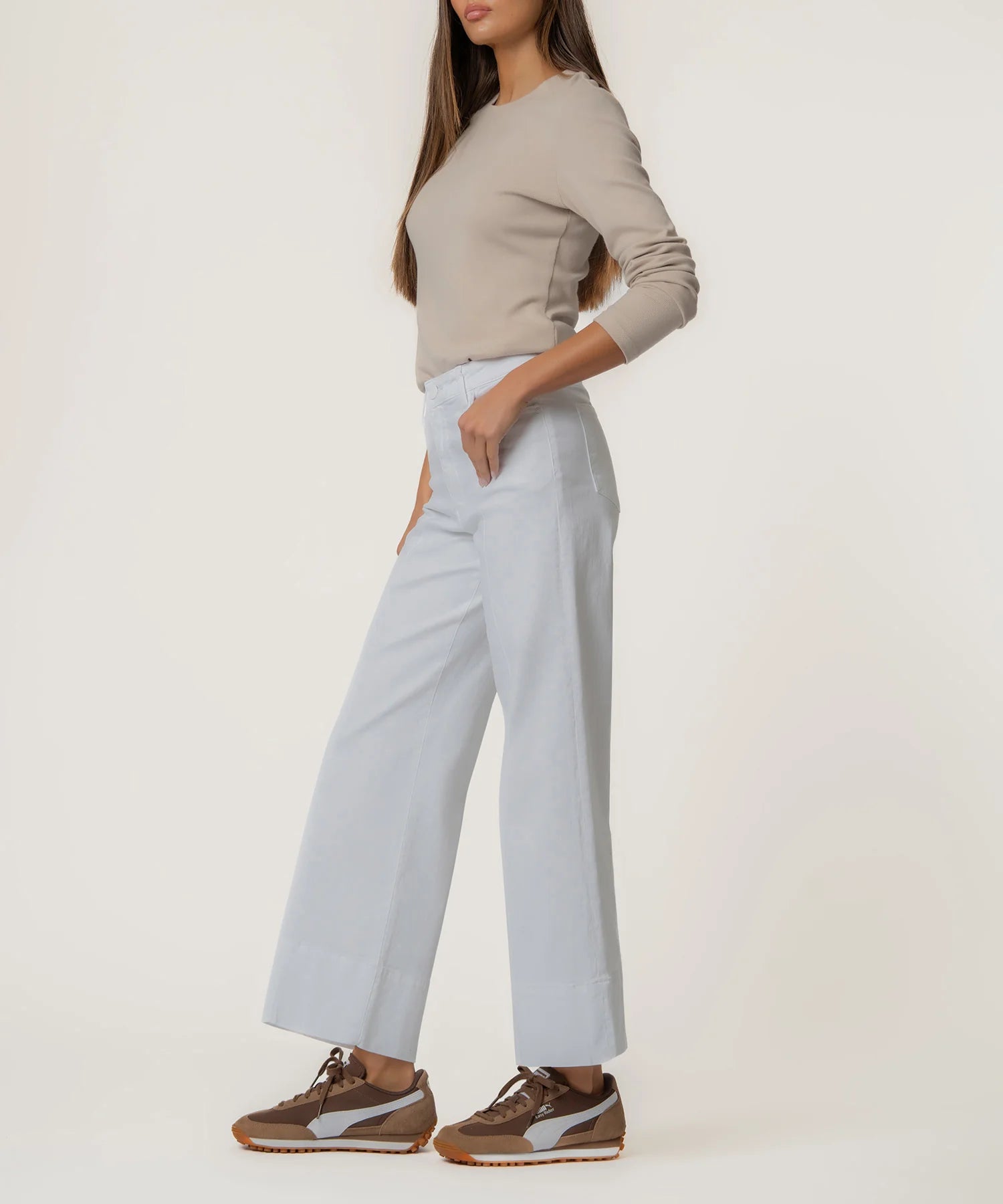 KUT from the Kloth - Meg High Rise Front Pin Tuck Wide Leg - Optic White - happenstance.