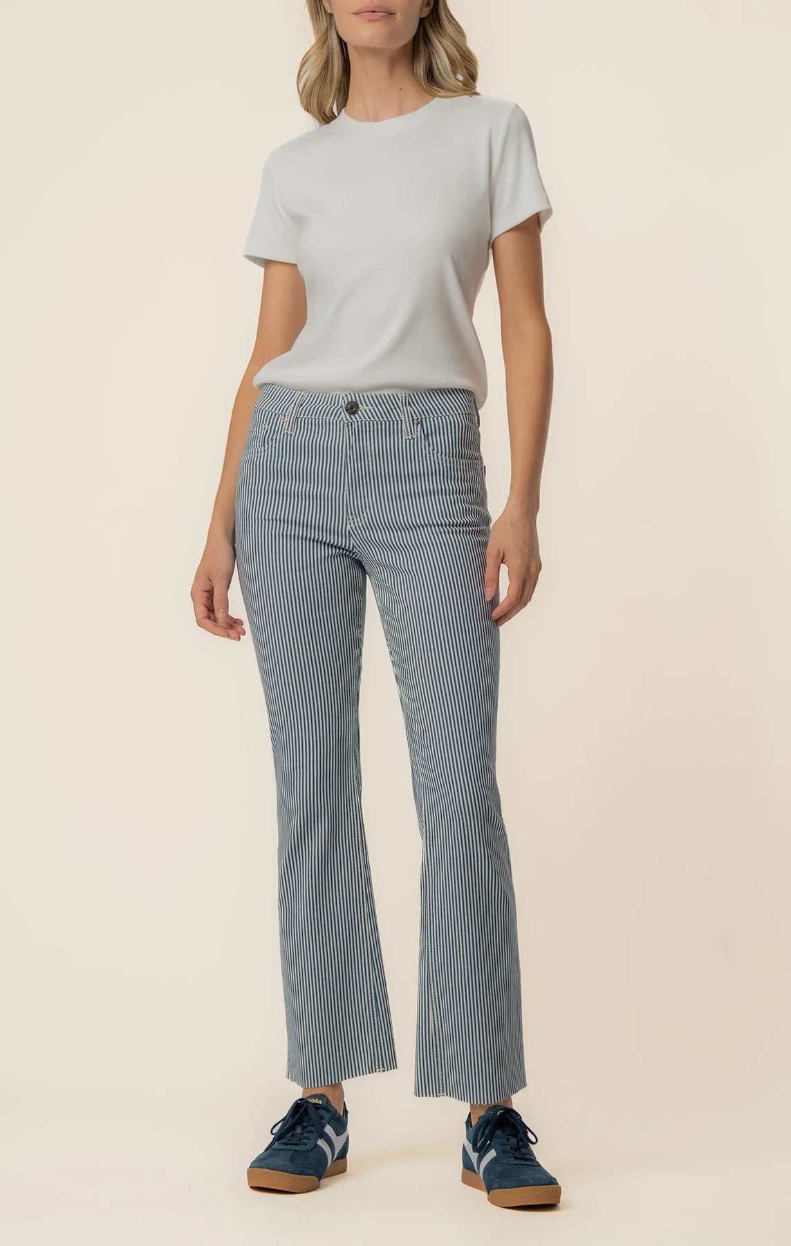 KUT from the Kloth - Kelsey High Rise Ankle Flare - Navy/Ivory - happenstance.
