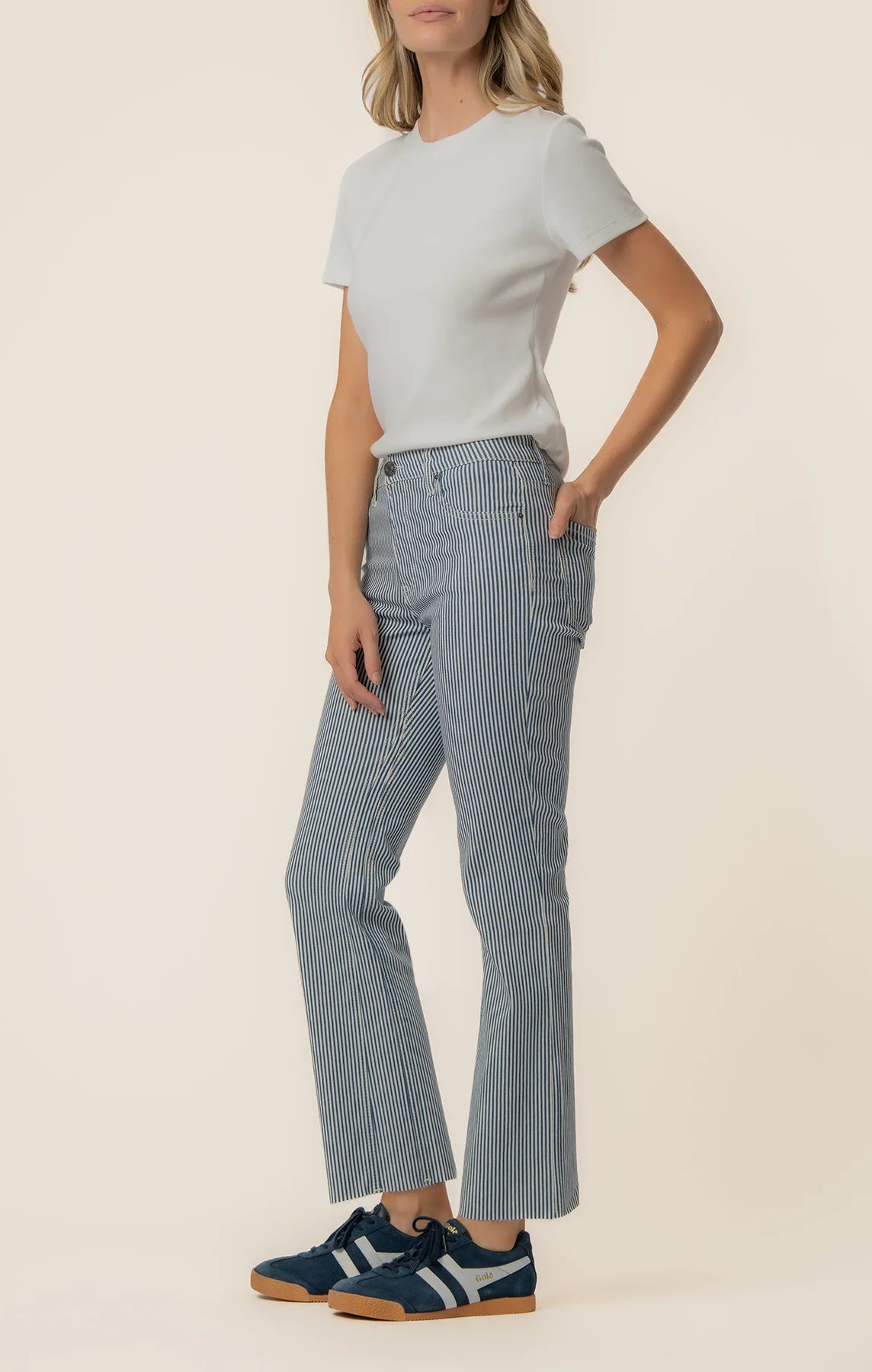KUT from the Kloth - Kelsey High Rise Ankle Flare - Navy/Ivory - happenstance.
