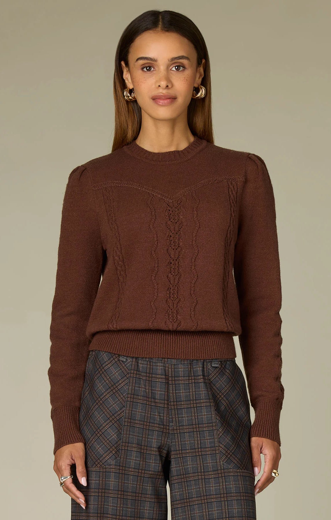Long puff sleeve brown sweater