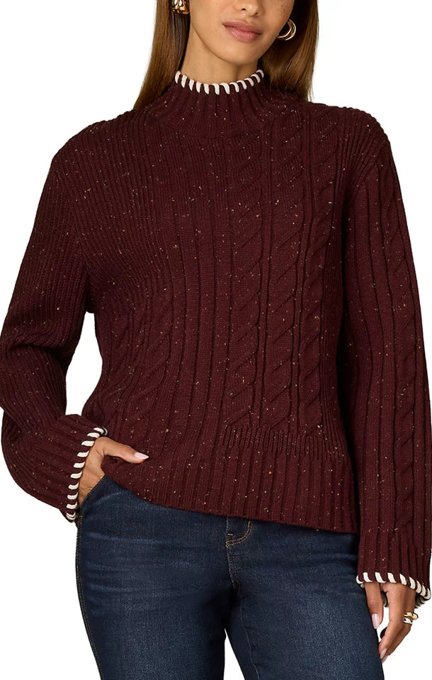 Red mock neck whip stitch sweater
