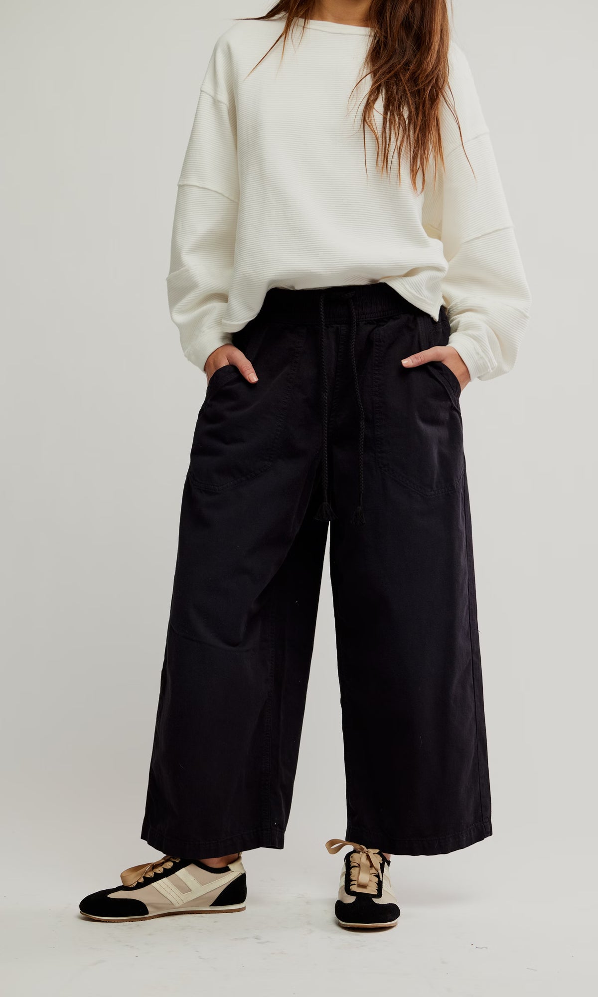 Black pull on wide leg jeans