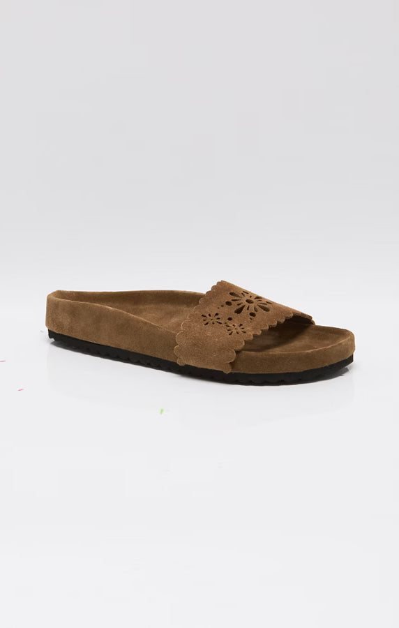 Brown suede one strap sandal