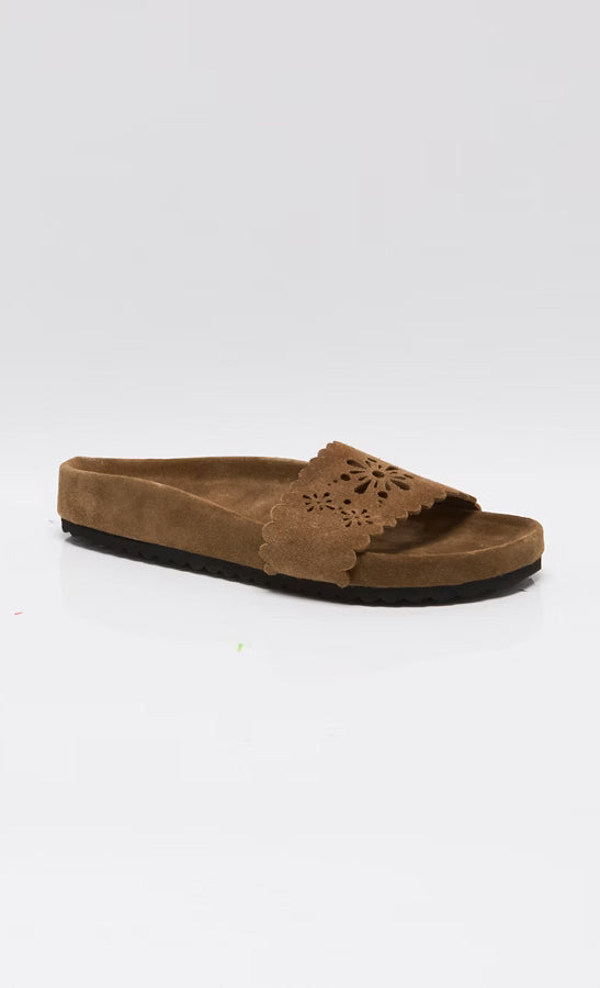 Brown suede one strap sandal