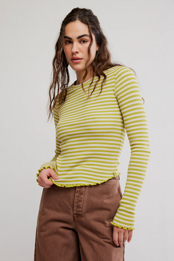 Green striped long sleeve top