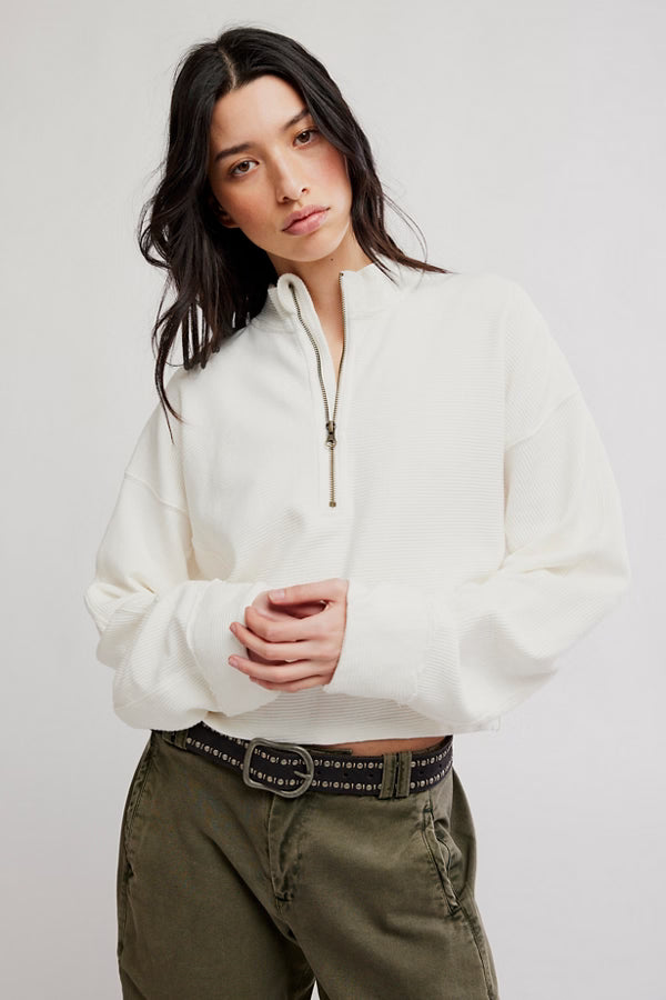White cropped quarter zip