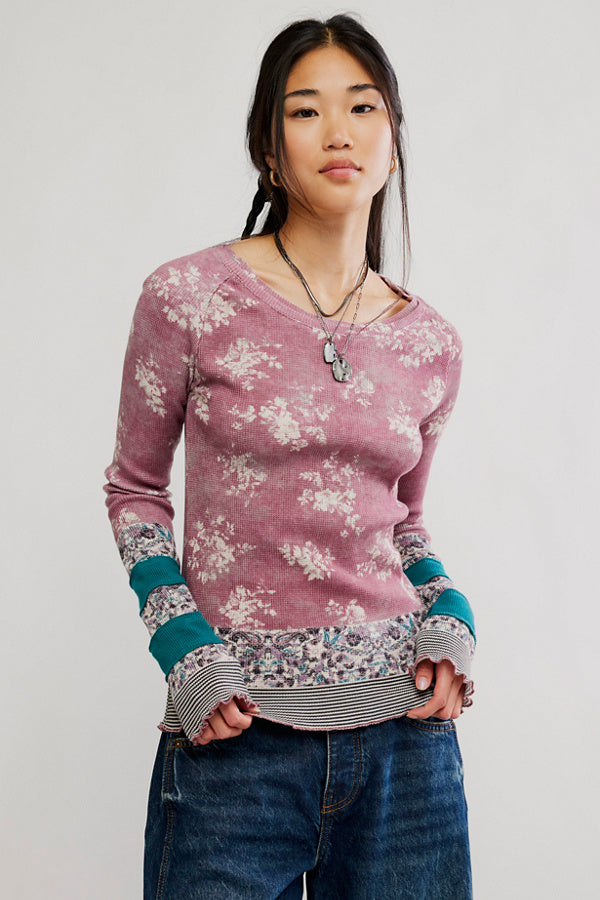Pink floral printed long sleeve top