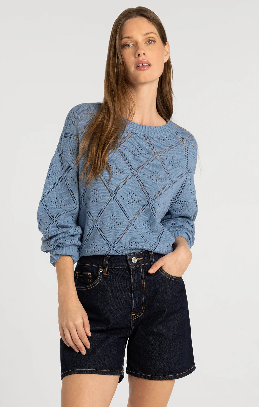Blue open knit detail sweater