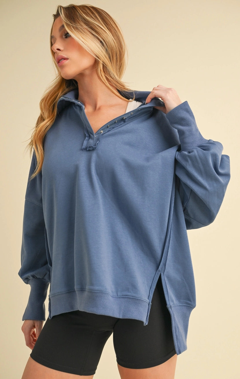 Blue henley sweatshirt