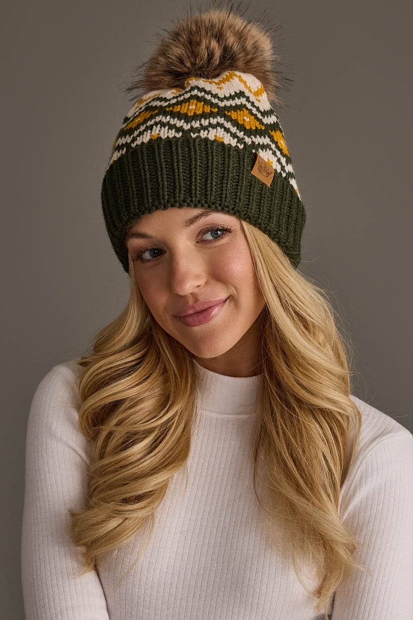 Yellow and green winter pom hat