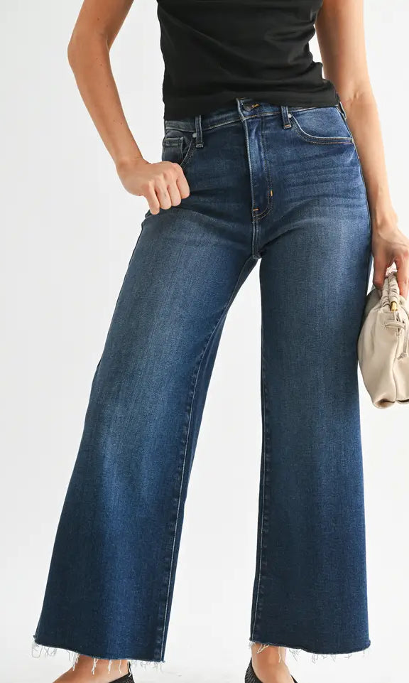 Wide leg dark wash jeans