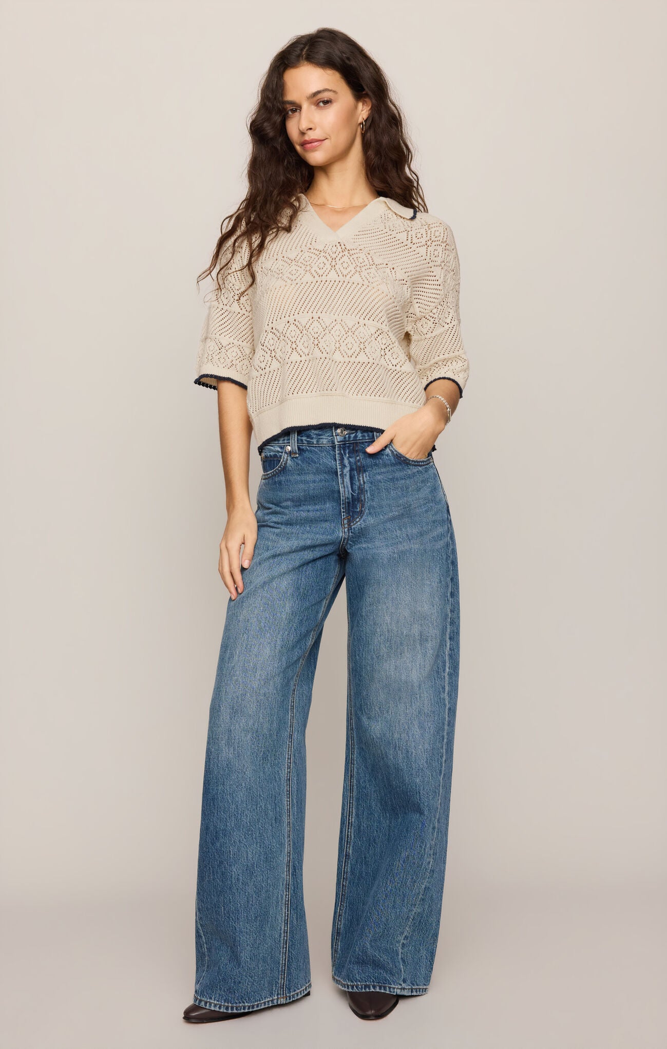 Z Supply - Denman Crochet Polo Sweater - Sandstone - happenstance.