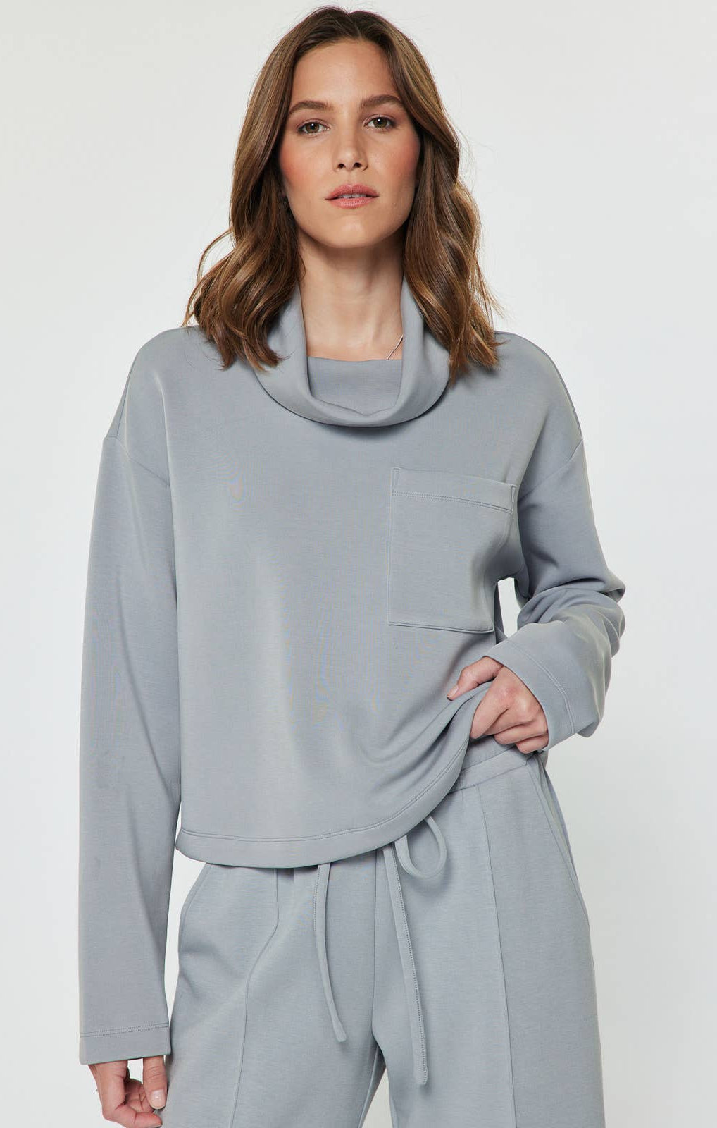Light blue cowl neck sweatshirt