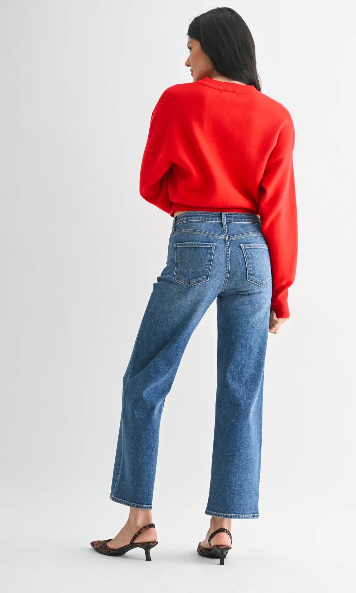 Mid Rise Slim Wide Leg - Medium Wash - happenstance.