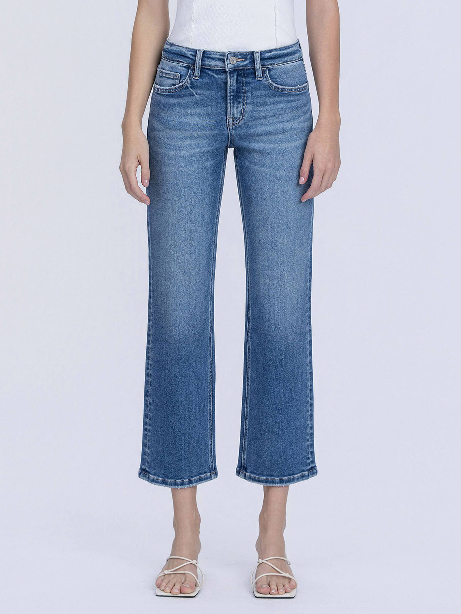 Medium wash straight ankle jeans