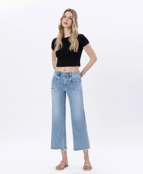 High Rise Crop Slim Wide Leg Jean - Sunflower - happenstance.