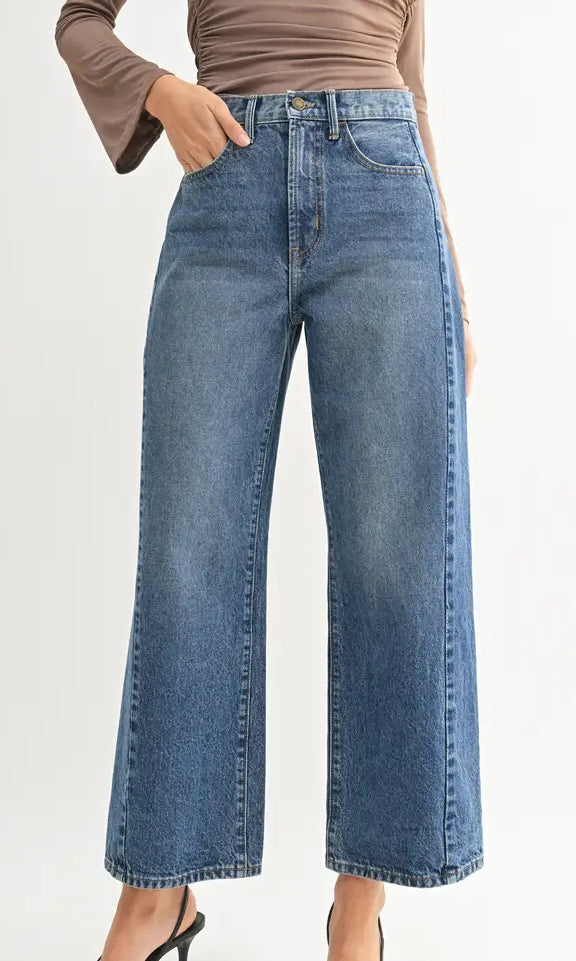 Dark wash barrel jeans