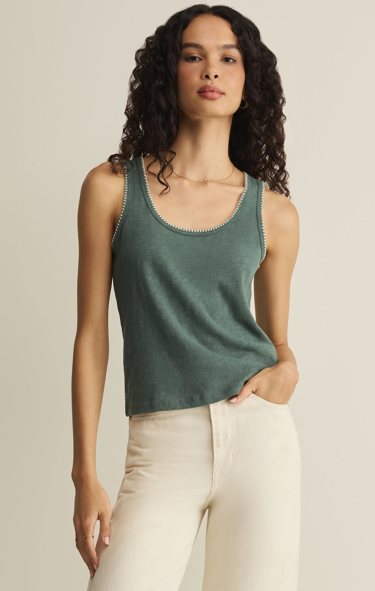Z Supply - Julian Crochet Tank - Everglade - happenstance.