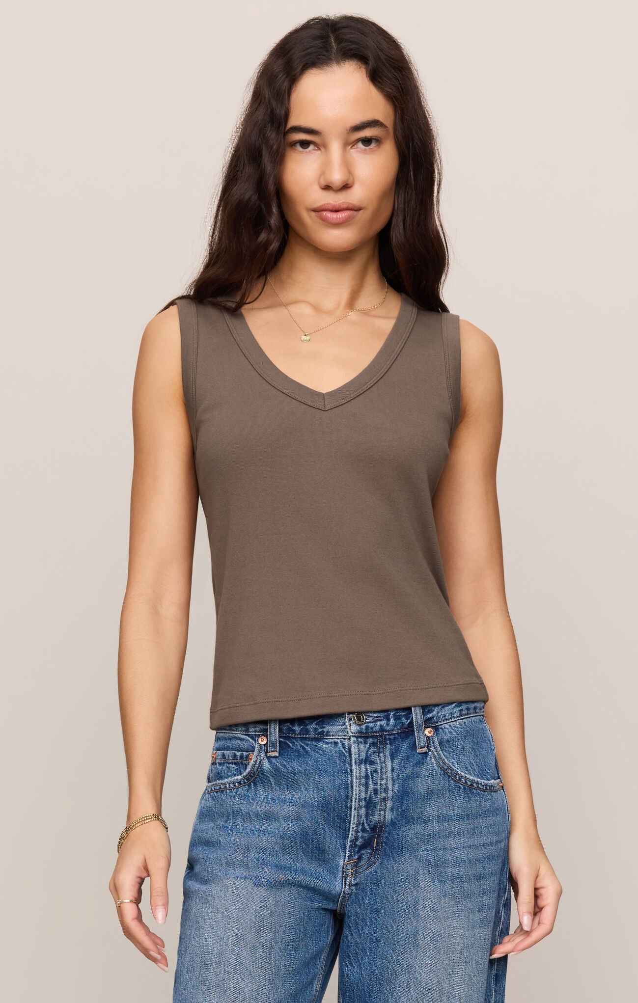 Z Supply - Ellie V Neck Tank - Pebble Coast - happenstance.