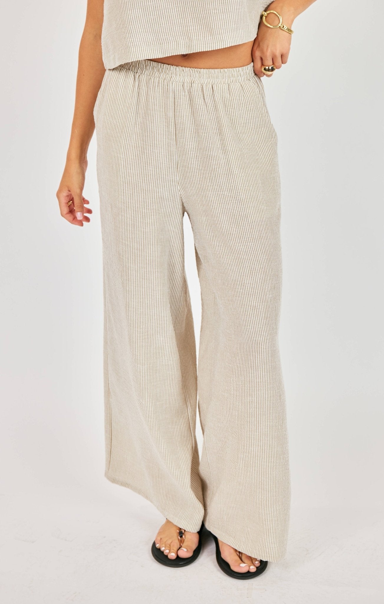 Striped wide leg linen pant