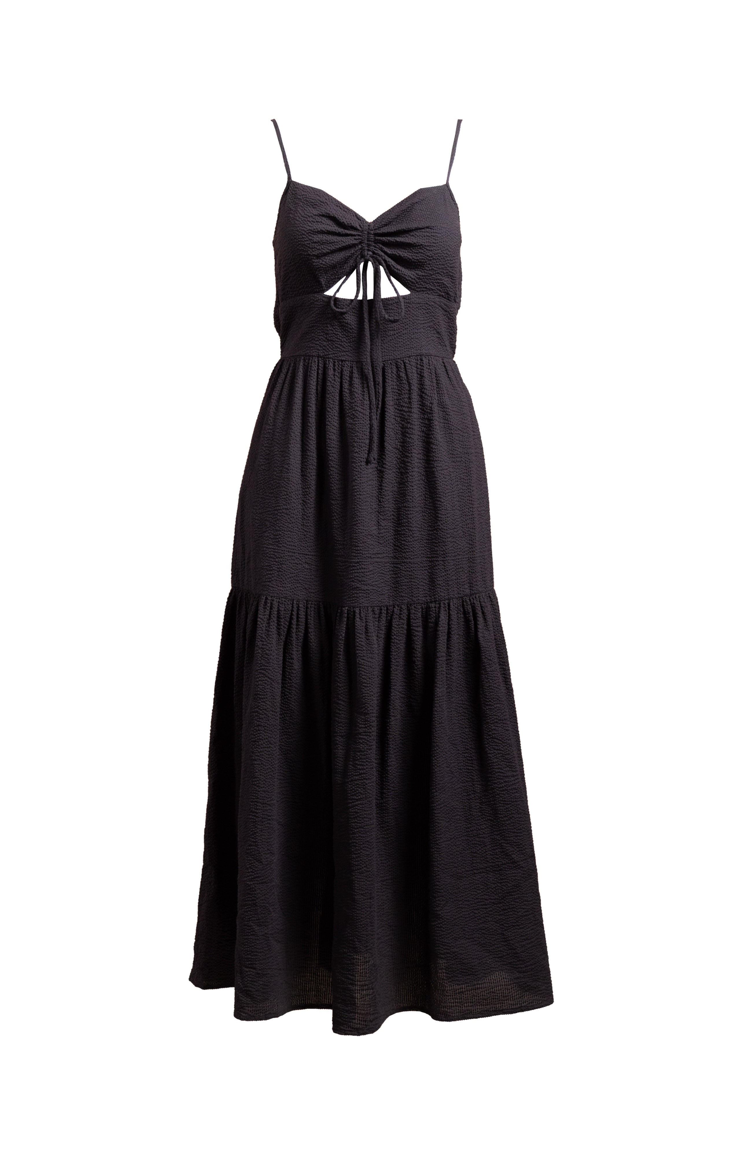 Black ruched maxi dress
