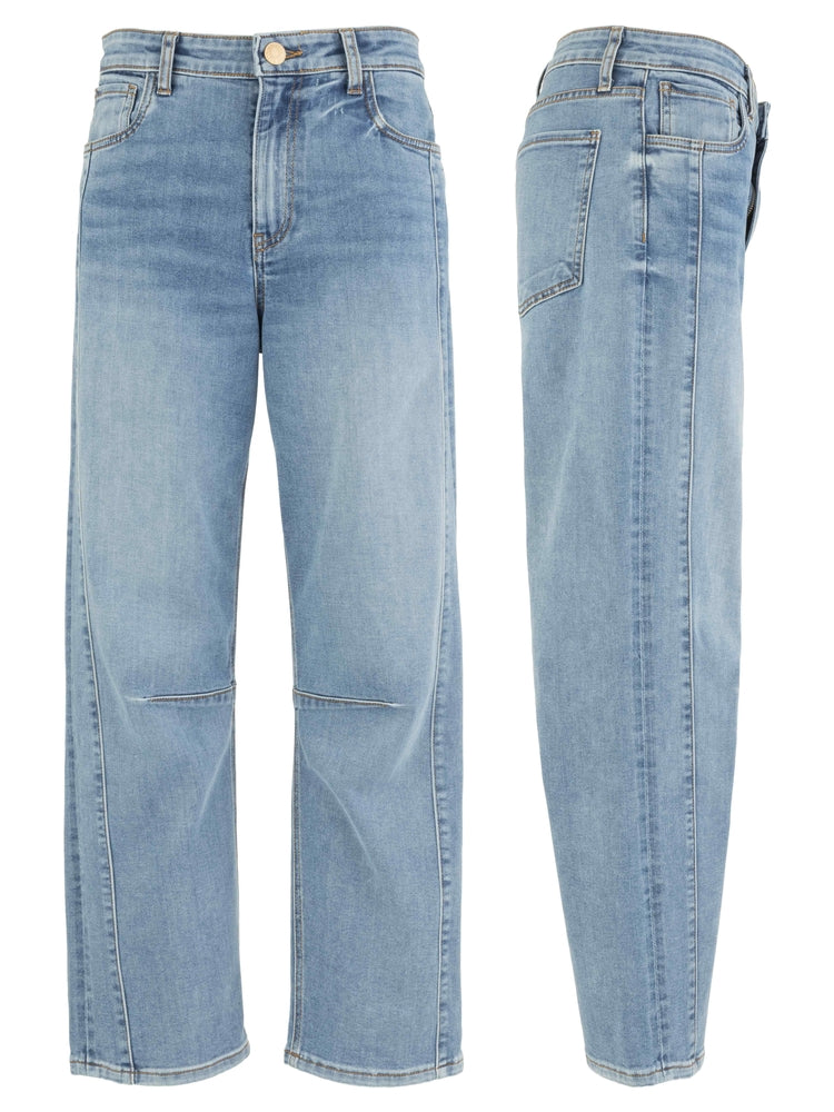 Light wash barrel jeans