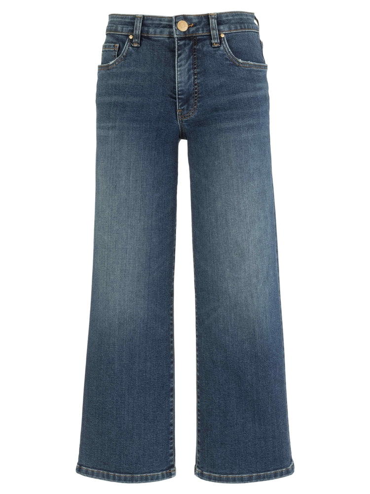 Medium wash slim wide leg jeans