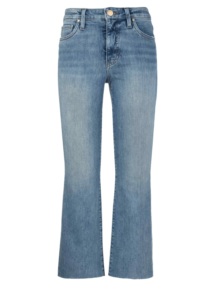 High rise ankle flare medium wash jean
