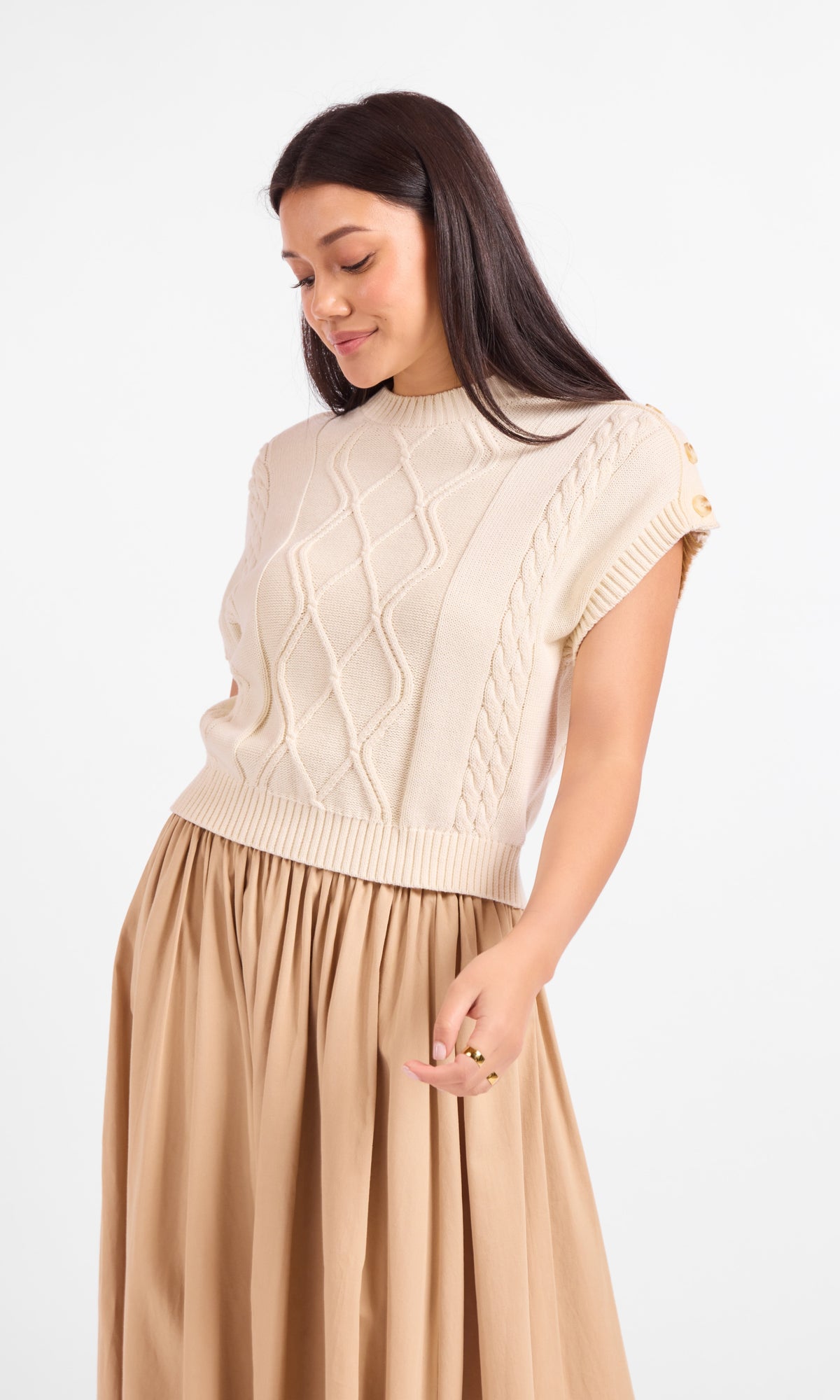 Cream cable knit sweater vest