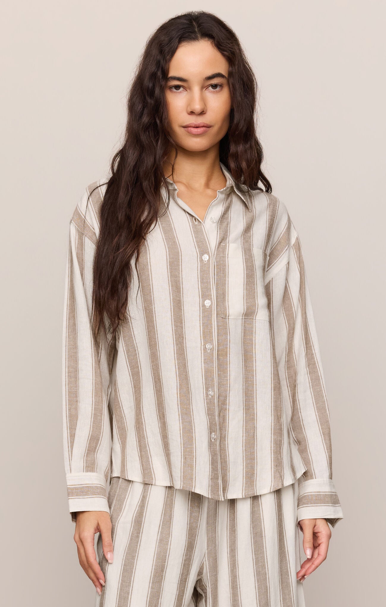 Z Supply - The Perfect Striped Button Up - Light Toffee - happenstance.