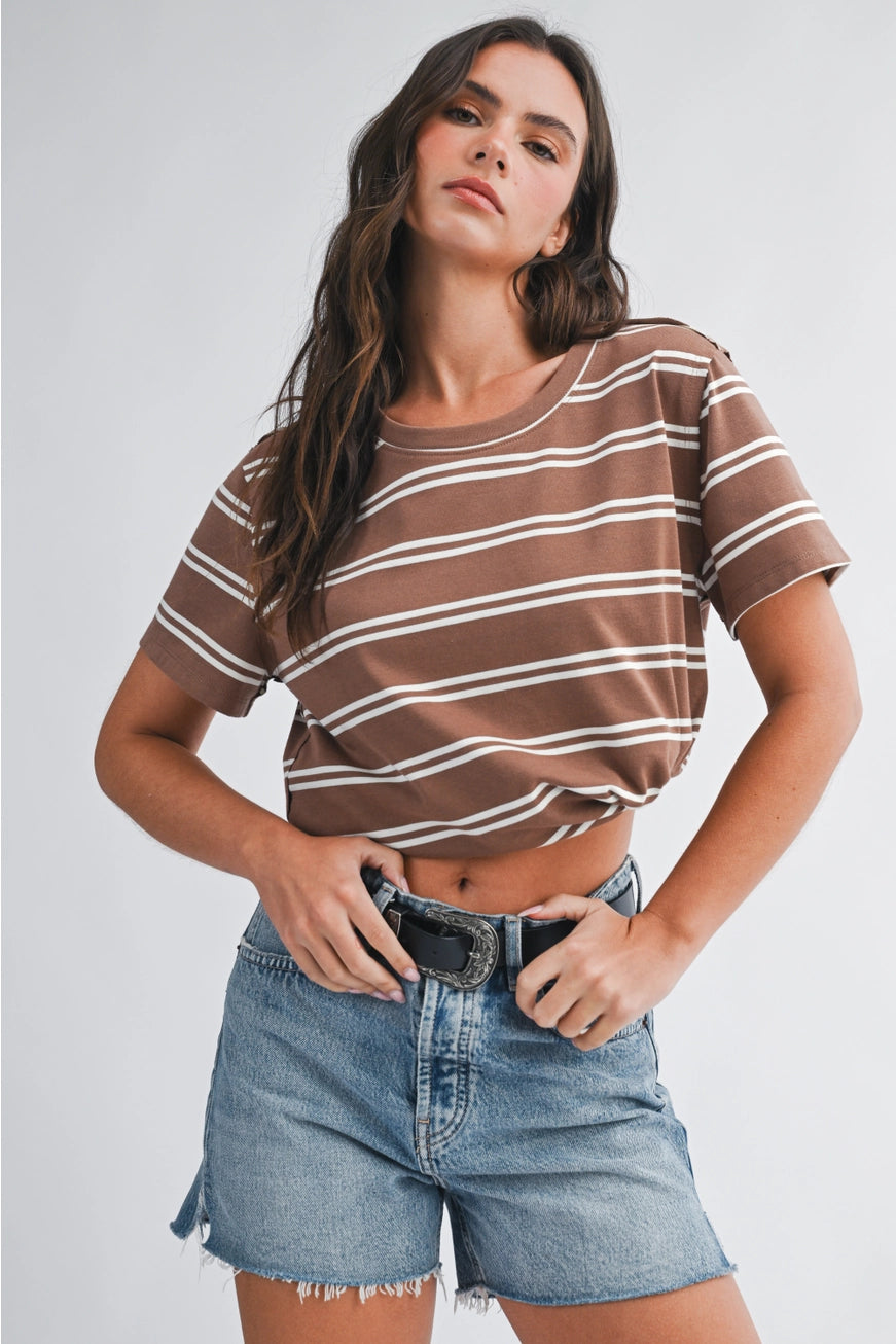 Brown striped short sleeve boxy tee