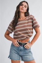 Brown striped short sleeve boxy tee